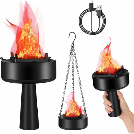 3d Led-licht Mit Künstlichem Feuerflammeneffekt, Usb-wiederaufladbar, Elektrische Lagerfeuerlampe Mit Flackerndem Flammeneffekt, Gartenbeleuchtung, Halloween-weihnachtsfeierdekorationen (kurze Flamme)