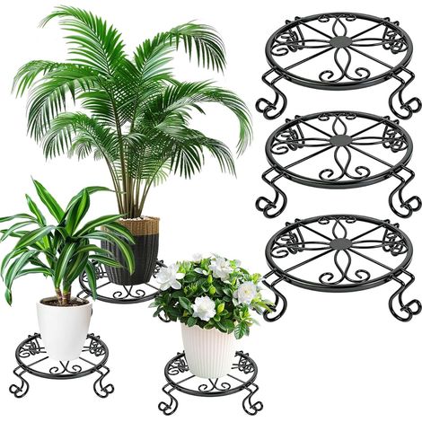 3er-set Pflanzenständer Aus Metall – Rostfreie, Schwarze Eisen-blumentopffüße – Niedriges Eckdesign Für Den Innen- Und Außenbereich – Stabiler, Dekorativer Pflanzenständer