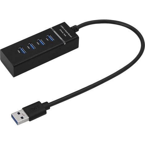 4-port Usb 3.0 Hub (5 Gbit/s) – 30 Cm, Schwarz, Led-anzeige, Kompatibel Mit Pc, Mac Und Laptop