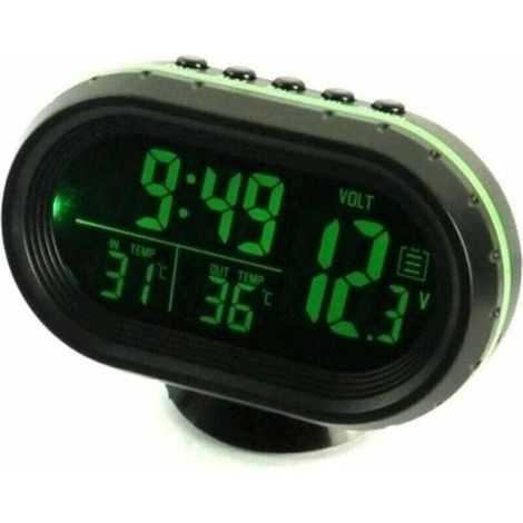 4-in-1 Digital-autouhr, Thermometer, Voltmeter, Wecker, Spannungsanzeige, Lcd-hintergrundbeleuchtung, 12-/24-stunden-anzeige, Grüne Temperaturanzeige, Von Debuns