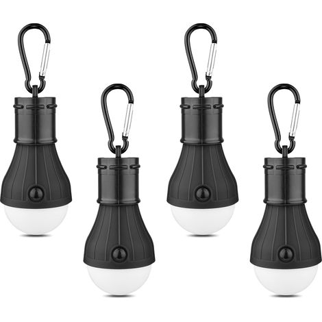 4-teiliges Led-zeltlaternen-set – Batteriebetrieben – Wasserdicht – Mit Clip Und Haken – Superhell – Notlicht Für Wandern, Camping, Angeln Und Partys (schwarz)