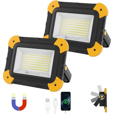 40-w-led-arbeitsleuchte (2er-pack) – 4000-mah-akku – Magnetisch – 180° Drehbar – Wasserdicht – Ideal Für Werkstätten, Garagen, Camping Und Autoreparaturen