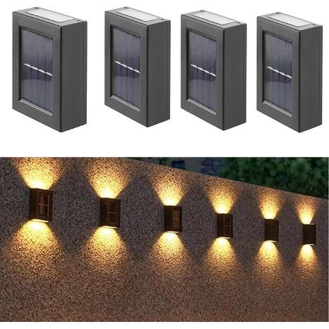 4er-set Solar-gartenleuchten – Solar-wandleuchten Für Den Außenbereich – Beleuchtung Nach Oben Und Unten – Warmweißes Licht – 10 Cm