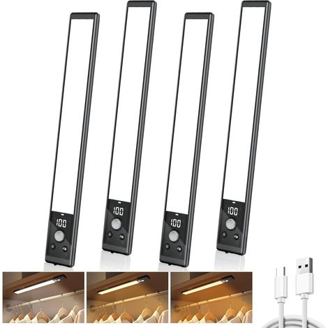4er-set Unterbaustrahler, 24 Cm – 52 Leds – Wiederaufladbar – Bewegungssensor – 3 Farbtemperaturen – Magnetisch Und Dimmbar – Für Die Küche