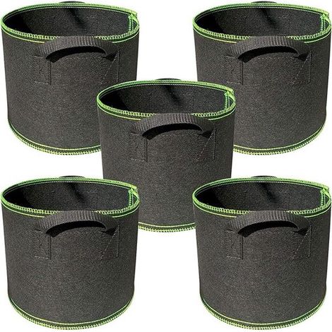 5er-set Pflanzsäcke – 5-gallonen-topf – Pflanzsack – Strapazierfähig – Wiederverwendbar – Pflanzkorb – Blumen – 25 X 30 Cm – Schwarz – Vliesstoff
