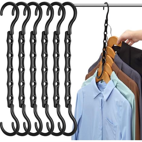 6-teiliges Set Für Die Aufbewahrung Und Organisation Im Kleiderschrank: Platzsparende Magic Hangers Für Kleidung, Kleiderbügel-organizer Mit 360°-drehfunktion Und Faltbarer Wäscheständer.