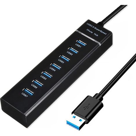 7-port Usb 3.0 Hub (1 M) – Hochgeschwindigkeits-datensynchronisierung Mit Statusanzeige – Kompatibel Mit Windows, Macos Und Linux