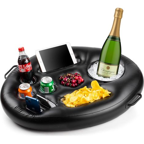 Aufblasbarer, Schwimmender Getränkehalter Für Pool Und Whirlpool – Hochwertiger Getränke- Und Speisenhalter Für See, Strand Und Pool – Poolzubehör – Kompatibel Mit Tablets Und Mehr