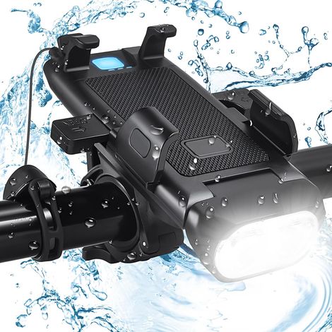 Aufladbare Fahrrad-handyhalterung Per Usb, 3-stufige Led-scheinwerferbeleuchtung, Einfache Montage, Regendicht, Kompatibel Mit Allen Fahrrädern – Schwarz