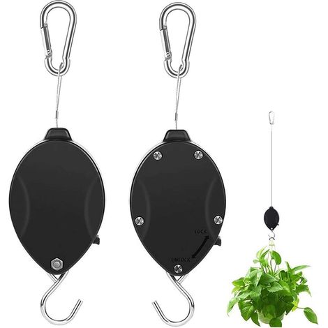 Ausziehbare Flaschenzughaken Für Pflanzen (2 Stück) – 1,5 M Seil – Maximale Traglast 25 Kg – Für Pflanzen, Körbe, Töpfe Und Vogelhäuser – Für Den Innen- Und Außenbereich