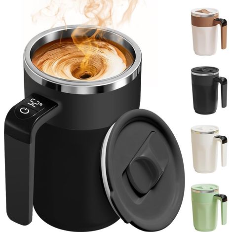 Automatischer Kaffeebecher Mit Thermostat – 380 Ml (13,5 Oz) Wiederbefüllbarer Becher – Edelstahl Mit Deckel – Schwarz