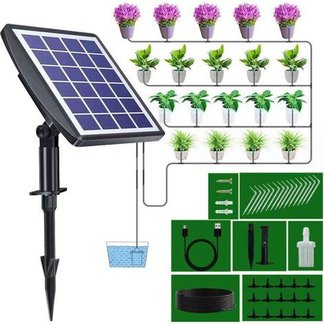 Automatisches, Solarbetriebenes Bewässerungssystem, Tropfbewässerungsset Mit Zeitschaltuhr Für Balkone, Terrassen, Gärten...debuns