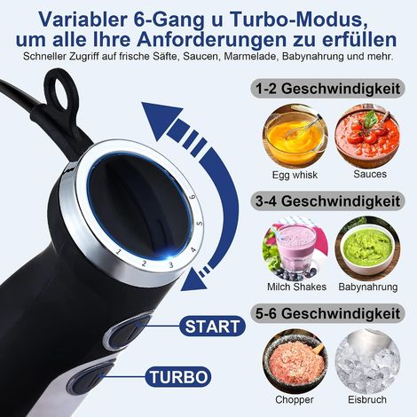 Bhb1200 Stabmixer (1200 W, 6 Geschwindigkeitsstufen + Turbo, Inklusive 500-ml-zerkleinerungsbehälter Und 600-ml-messbecher) Mit Edelstahlklingen, Bpa-frei