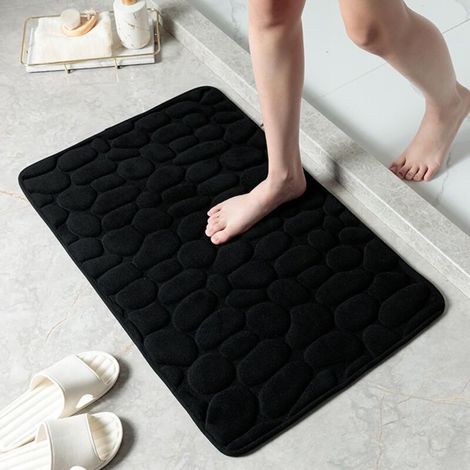 Badematte – Kieselsteinmuster – Rutschfest Auf Fliesen – 40 X 60 Cm, Schwarz