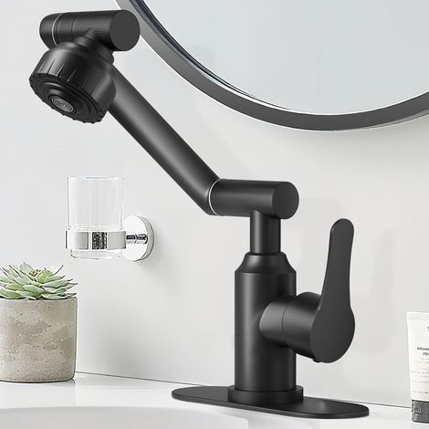 Badarmatur – Küchenarmatur – Waschtischarmatur – 1080° Schwenkbar Für 1 Oder 3 Löcher – Einhebelmischer Mit Warm-/kaltwasseranschluss – 2 Auslaufmodi – Mattschwarz