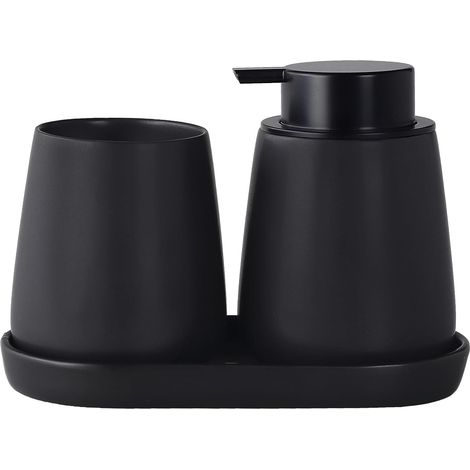 Badezimmer-accessoire-set In Mattschwarz – 3-teiliger Seifenspender Aus Keramik, Ankleidezimmer-accessoire-set Mit Nachfüllbarem Handlotion-spender, Zahnbürstenhalter