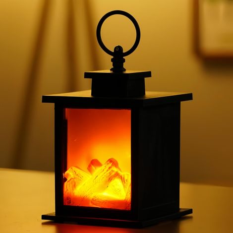 Batteriebetriebene Led-kaminlaterne, Flammenlos, Mit Simuliertem Flammeneffekt, Dekorative Tischlampe, Mini-kamin Für Eine Warme Inneneinrichtung, Freistehender Elektrischer Holzofen.