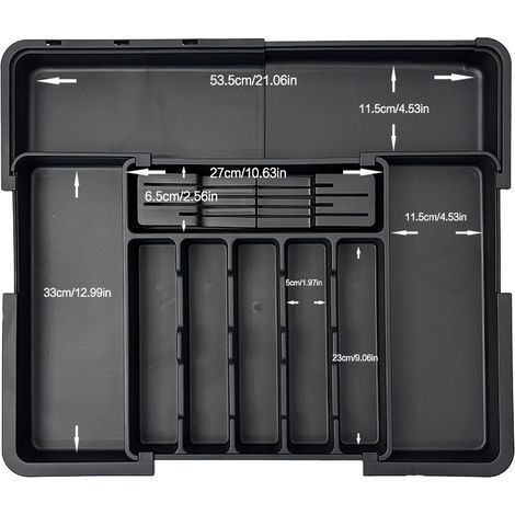 Besteckkasten Im Schubladenstil Mit Auszugsschublade, Ideal Für Die Küche (schwarz). Enthält 9 Fächer, 2 Herausnehmbare Messerhalter Und Eine Kompakte Aufbewahrungsbox Aus Kunststoff.