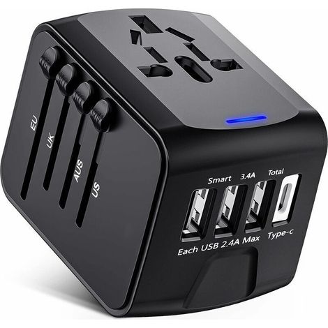 Bestseller: Reiseadapter, Universalstecker Mit Usb-typ-c-anschlüssen + 3 Anschlüssen Und Netzstecker, Adapterstecker Für Verschiedene Länder, Von Debuns