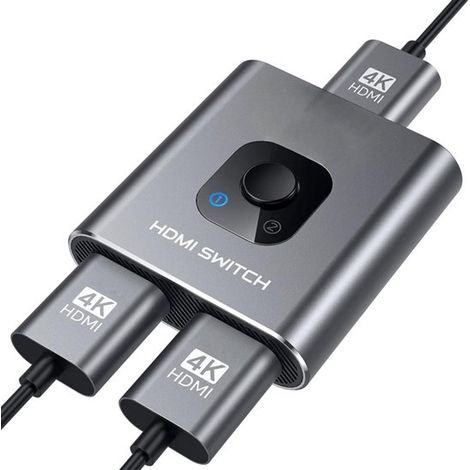 Bidirektionaler Hdmi-switch – 4k Bei 60 Hz – 2-port-hdmi-switch – 2 Eingänge, 1 Ausgang / 1 Eingang, 2 Ausgänge – Aluminium – Schwarz