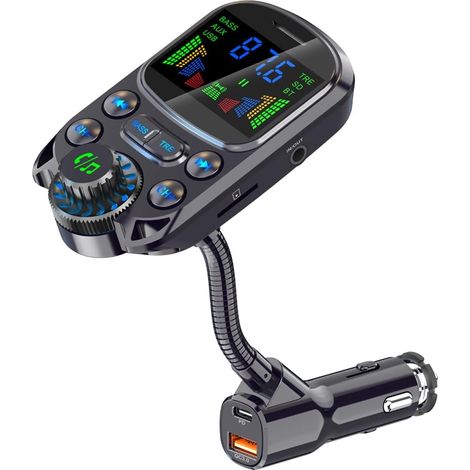 Bluetooth-fm-autotransmitter Mit 1,5-zoll-farbbildschirm, Kabellosem Freisprechradio, Kfz-ladeadapter Kompatibel Mit Tf-karte Und Usb-stick, Duales Usb-laden 48w Pd/qc3.0 (schwarz)