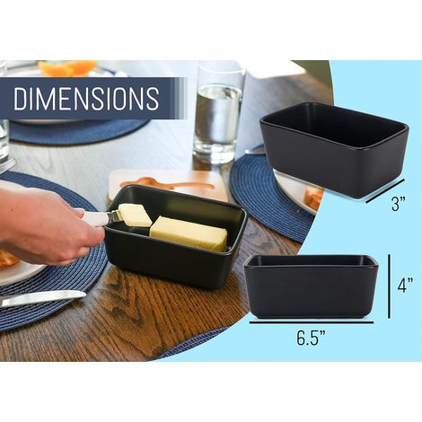 Butterdose Aus Steingut (225 G), 2 Butterdosen Mit Luftdichten Bambusdeckeln Und Messer, Küchenaccessoire, Butterhalter, Aufbewahrung Im Kühlschrank Und Auf Der Arbeitsplatte, Matt Schwarz