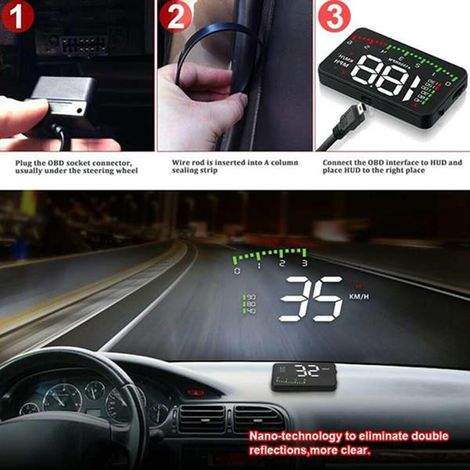 Das Head-up-display Des Fahrzeugs Kann Vier Nützliche Funktionen Anzeigen: Fahrzeuggeschwindigkeit, Drehzahl, Wassertemperatur Und Spannung.