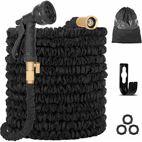 Dehnbarer Gartenschlauch, 15 M (50 Fuß) Langer, Dreilagiger Latexschlauch Mit 8-funktions-spritzpistole, Magischer Dehnschlauch, Schlauchhalter, Auslaufsicher, Für Gartenarbeit Und Auto (schwarz, 15 M
