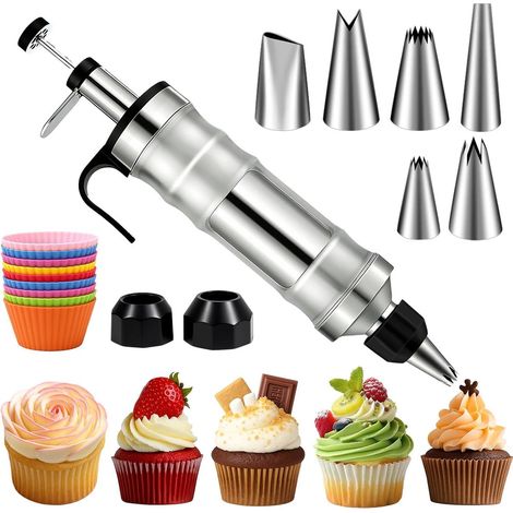 Dessert-dekorationsset Mit Spritzbeuteln – Spritzbeutel Aus Edelstahl Für Tortendekoration – 6 Tüllen – Cupcake-dekorationsset – Schwarz