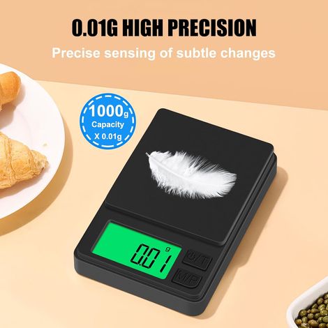 Digitale Taschenwaage 1000 G X 0,01 G, Tragbare Präzisionswaage Für Schmuck Mit Schutzhülle, Hintergrundbeleuchtetem Lcd-display, 7-stufiger Tara-funktion, Für Lebensmittel, Küche, Kaffee, Inklusive B