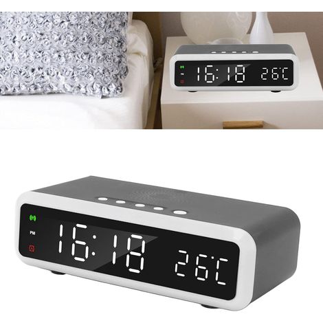Digitaler Wecker Mit 15-w-ladegerät, Multifunktionaler Radiowecker Mit 4-stufigem Dimmer, Led-anzeige Für Uhrzeit, Datum, Temperatur Und Timer Für Das Schlafzimmer (schwarz)