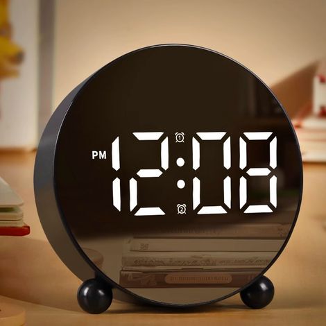 Digitaler Wecker – Runder Led-wecker Mit Doppelalarm – Kleiner Digitaler Wecker, 3 Einstellbare Helligkeitsstufen, Geräuschloser Betrieb, Mit Nachtlicht Und Lautem Alarm, Ideal Fürs Schlafzimmer