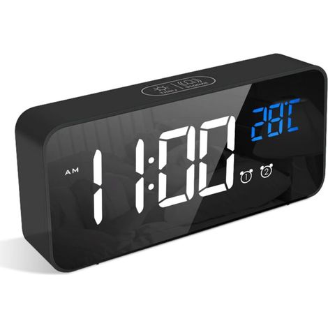Digitaler Wecker, Led-wecker Mit Schlummerfunktion, Einstellbarer Helligkeit, Schlummerfunktion, Sprachsteuerung, 12/24-stunden-anzeige, Usb-anschluss, Usb-ladeanschluss (schwarz)