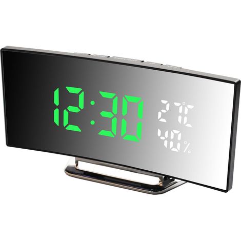 Digitales Led-radiowecker – Großes, Gebogenes Display, 3 Helligkeitsstufen, 2 Weckzeiten, Schlummerfunktion, Temperatur- Und Luftfeuchtigkeitsanzeige, Usb-stromversorgung