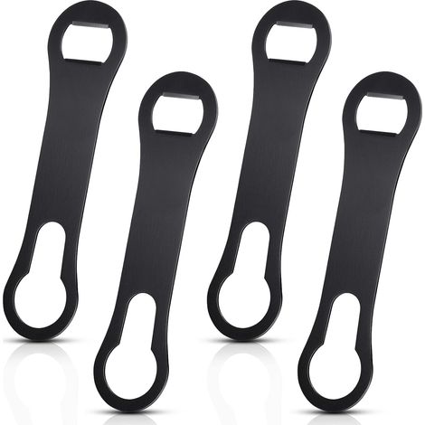 Doppelseitiger Flaschenöffner Aus Edelstahl (4 Stück) - Schnellflaschenöffner Mit Integriertem Ausgießer (schwarz)