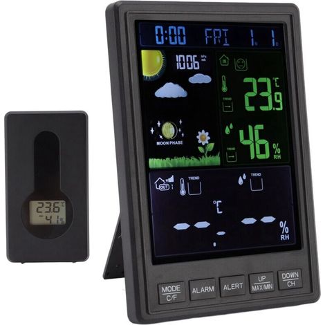 Drahtlose Wetterstationen Für Drinnen Und Draußen, Schwarzes Farbdisplay, 3 Kanäle, Einstellbare Hintergrundbeleuchtung, Uhr, Heimthermometer, Von Debuns