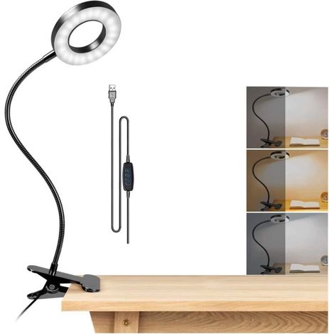 Dreifarbige Led-schreibtischlampe Mit Augenschutz – Geeignet Für Studentenwohnheime, Schlafzimmer Usw. – 1 Stück, Schwarz