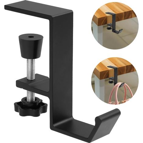 Einfacher Schwarzer Wandhaken Mit Clip – Zur Befestigung Unter Einem Schreibtisch Oder Tisch – Geeignet Für Handtaschen, Rucksäcke Und Beutel, Im Büro Oder Zu Hause.