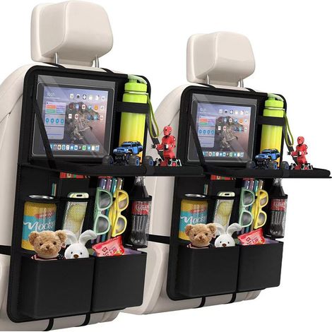 Einteiliger Autositz-organizer-rucksack Mit Tablet-halterung, 11 Staufächern, Faltbarem Esstablett, Kindermatte Und Reisezubehör (schwarz).