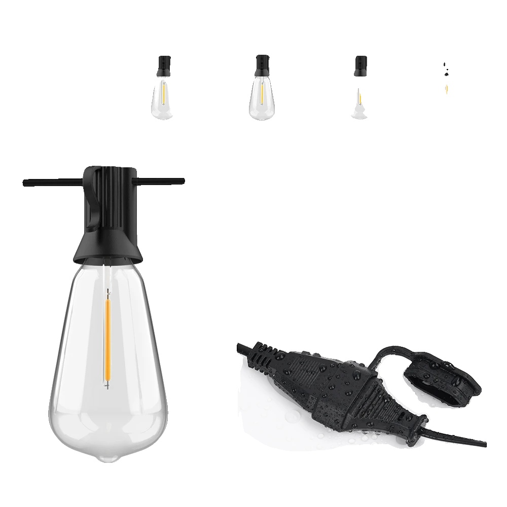Außenlichter Mit Lichterkette, Bruchsichere Glühbirnen, Warmweiße Beleuchtung, 65ft 20m 48led, Eu-stecker-b