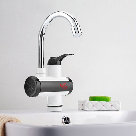 Elektrischer Wasserhahn Mit Durchlauferhitzer, 3000 W, Led-temperaturanzeige, Warmwasserbereiter Für Küche, Bad, Sofortwasser (unten, Groß) [energieklasse A]