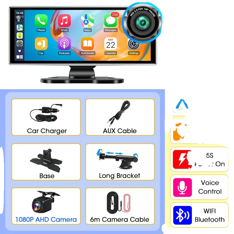 Auto-monitor, 11,26 Zoll Display, Unterstützt Carplay Und Android Auto, 11,26 Zoll 4k Dvr Pro
