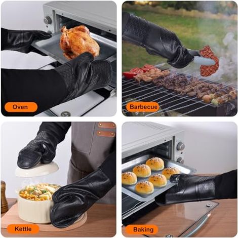Extra Lange Silikon-ofenhandschuhe, Hitzebeständig, Mit Rutschfester Polsterung, Ideal Zum Grillen, Backen Und Barbecue – 1 Paar, 40 Cm, Schwarz