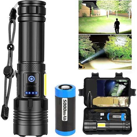 Extrem Leistungsstarke Led-taschenlampe, 100000 Lumen, Wiederaufladbar, Superhell, Zoombar, Lange Akkulaufzeit, Wasserdicht Und 7 Betriebsmodi (mit Batterie)