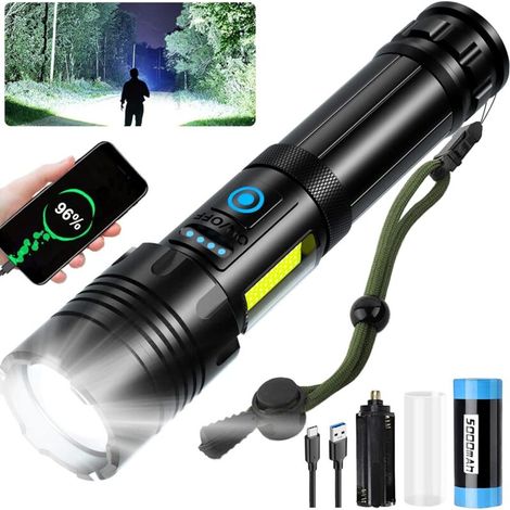 Extrem Leistungsstarke Led-taschenlampe, 100.000 Lumen, Wiederaufladbar, Leistungsstarke Taktische Militärtaschenlampe, Ipx6 Wasserdicht, 7 Leuchtmodi Für Camping, Wandern Und Notfälle