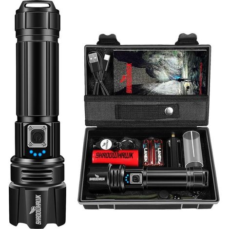 Extrem Leistungsstarke Led-taschenlampe, 20000 Lumen, Wiederaufladbare Taschenlampe Xhp70.2, Taktische Taschenlampe, Ip67 Wasserdicht, 5 Leuchtmodi Für Camping, Wandern Und Notfälle (mit Batterie)