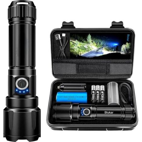 Extrem Leistungsstarke Led-taschenlampe, 20000 Lm, Wiederaufladbar, Taktische Taschenlampe, 5000 Mah Akku, Ipx6 Wasserdicht, 5 Modi & Zoomfunktion Für Kinder/camping/notfälle (mit 3 Aaa-batterien)