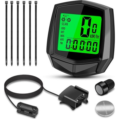 Fahrradcomputer – Kilometerzähler – Automatische Hintergrundbeleuchtung – Wasserdicht – Einfache Installation – Inkl. Zubehör Und Batterie – Schwarz