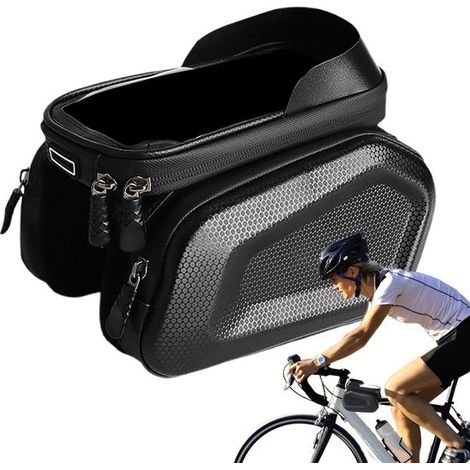 Fahrradtasche Mit Handyhalterung – Wasserdichte Rahmentasche – Fahrradnavigation – Touchscreen-kompatibles Tpu – Für Smartphones Bis 6,5 Zoll – Schwarz