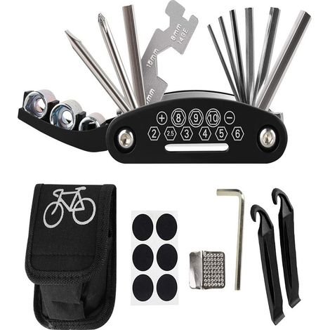 Fahrradzubehör – Multifunktionales Reparaturset – Faltbares Multitool – Reifenreparaturset – Reifenheber – Tragbare Aufbewahrungstasche – Reparaturzubehör
